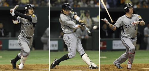 ３回の阪神中軸の３連発。左から鳥谷の右越え２ラン、新井貴の左中間本塁打、ブラゼルの右越え本塁打