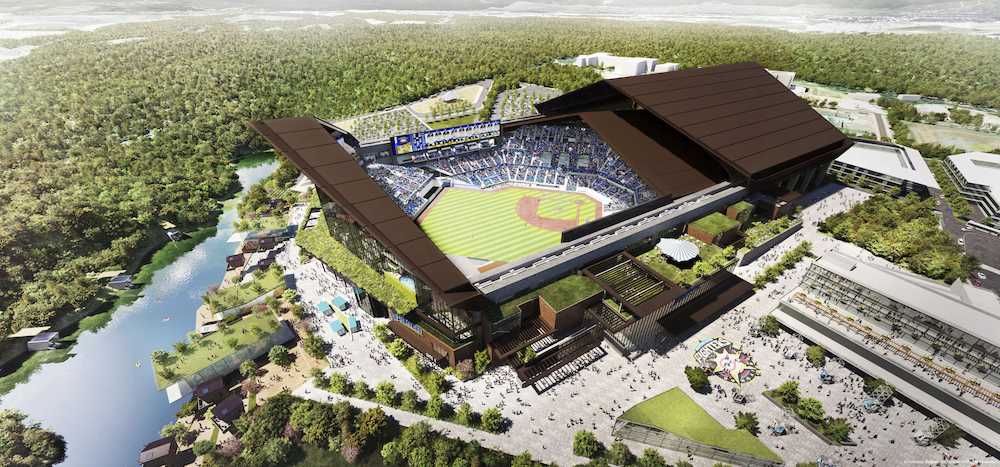 日本ハムが北海道北広島市に建設する新球場の完成予想図
