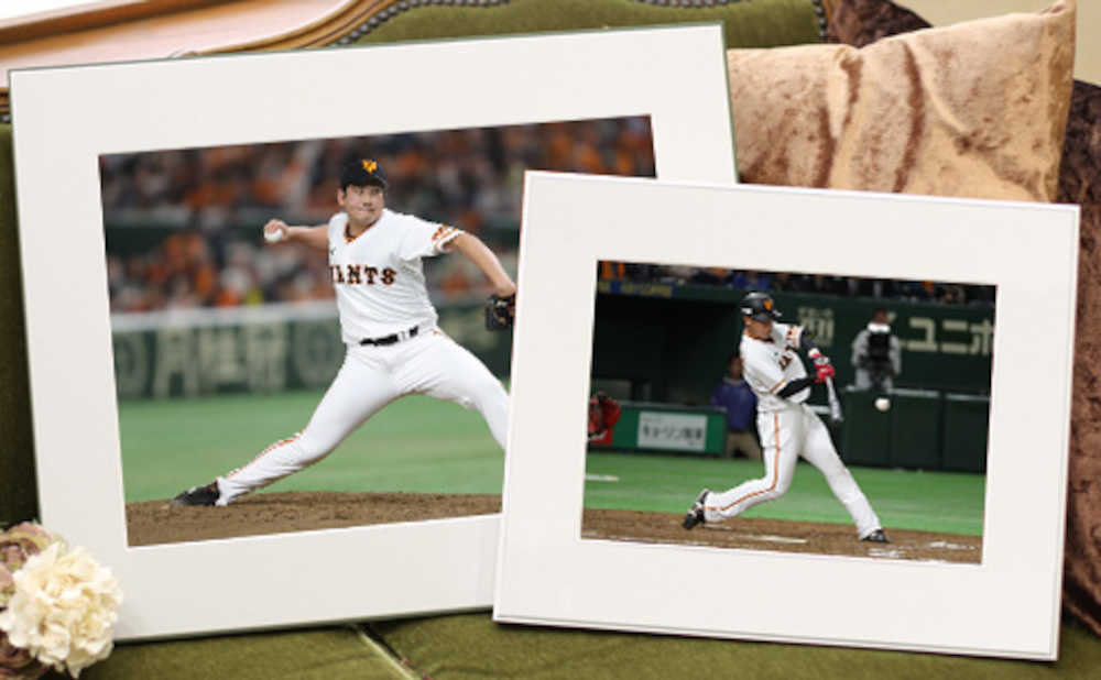 巨人の選手の写真を木製パネルに加工した「ウッドパネル」や木枠に写真を収めてフチをつけた「マットパネル」