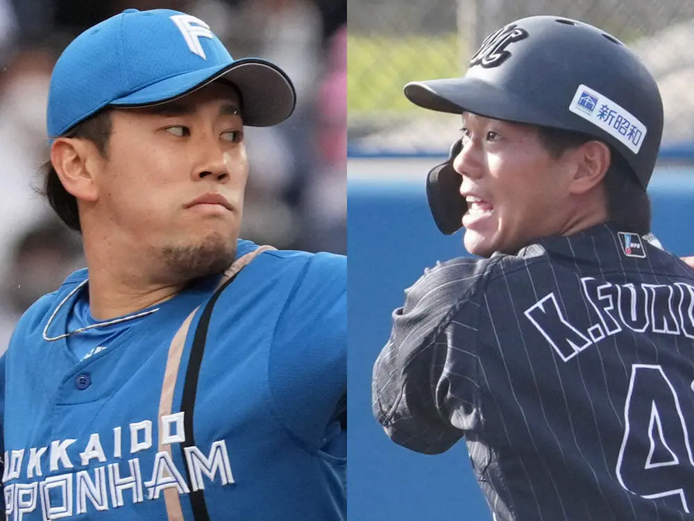 日本ハム・西村天裕投手（左）とロッテ・福田光輝内野手