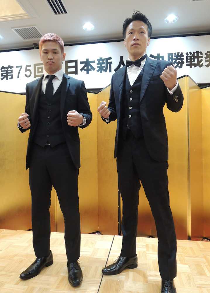 東日本新人王バンタム級決勝で激突する石川春樹（左）とビバリー塚田