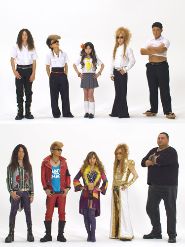 「ファンタ」のＣＭでおなじみのロックバンド「ＦＡＮＴＡ」（下写真、左からマーティ・フリードマン、綾小路翔、谷村奈南、高見沢俊彦、曙太郎）の子供時代（上写真）が登場！