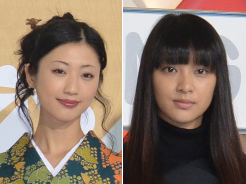 テレビ朝日「お天気お姉さん」会見に登場した壇蜜（左）と武井咲
