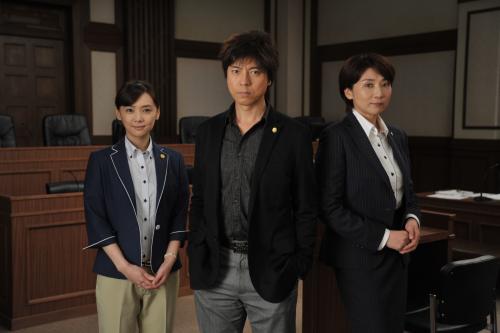 テレビ朝日のスペシャルドラマ「最後の証人」に出演する（左から）倉科カナ、上川隆也、松下由樹