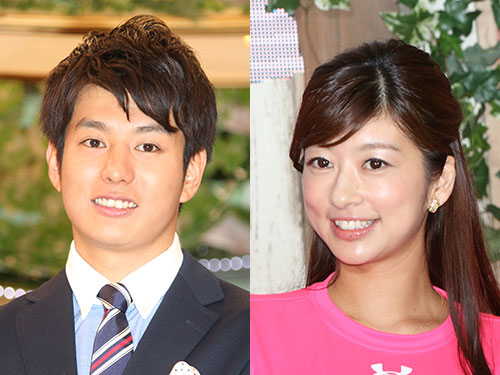 結婚したことを発表したフジテレビの生野陽子アナウンサー（右）と中村光宏アナウンサー