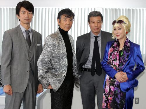 映画「さらば　あぶない刑事」に出演する（左から）仲村トオル、柴田恭兵、舘ひろし、浅野温子