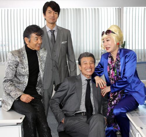映画「さらば　あぶない刑事」に出演する（左から）柴田恭兵、仲村トオル、舘ひろし、浅野温子