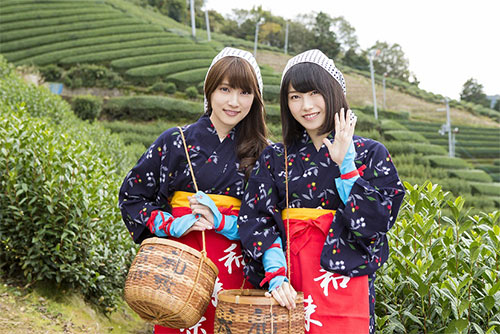茶摘み娘に扮したＡＫＢＡＲ４８の入山杏奈（左）と横山由依