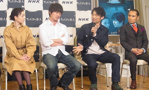 ドラマ「インディゴの恋人」の取材会に出席した岡田義徳（右から２人目）