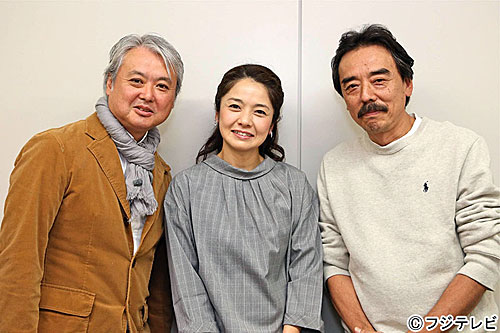 「きょうのわんこ」の（左から）松本大輔ディレクター、ナレーション・西山喜久恵アナウンサー、上津原伸介ディレクター