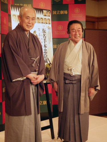 国立劇場50周年を記念した歌舞伎興行を行う（左から）中村吉右衛門、尾上菊五郎