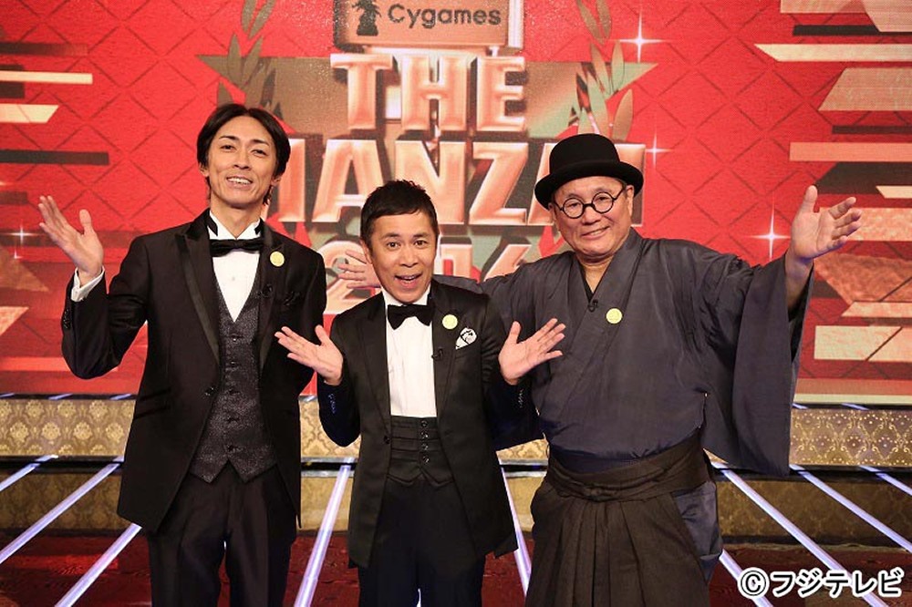 （左から）「ＴＨＥ　ＭＡＮＺＡＩ」のＭＣを務めるナインティナインの矢部浩之、岡村隆史、最高顧問のビートたけし