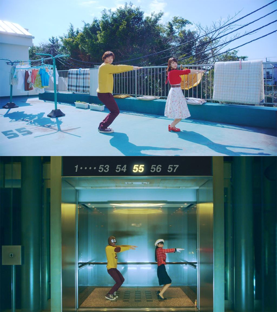 ＷＥＢ動画「５５！ムービー」でダンスを披露する渡部秀（左）と都丸紗也華