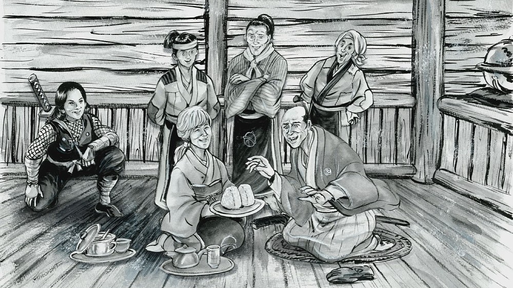 時代劇風のアニメーション演出をした連続テレビ小説「ひよっこ」。佐藤仁美がくノ一に（左端）（Ｃ）ＮＨＫ