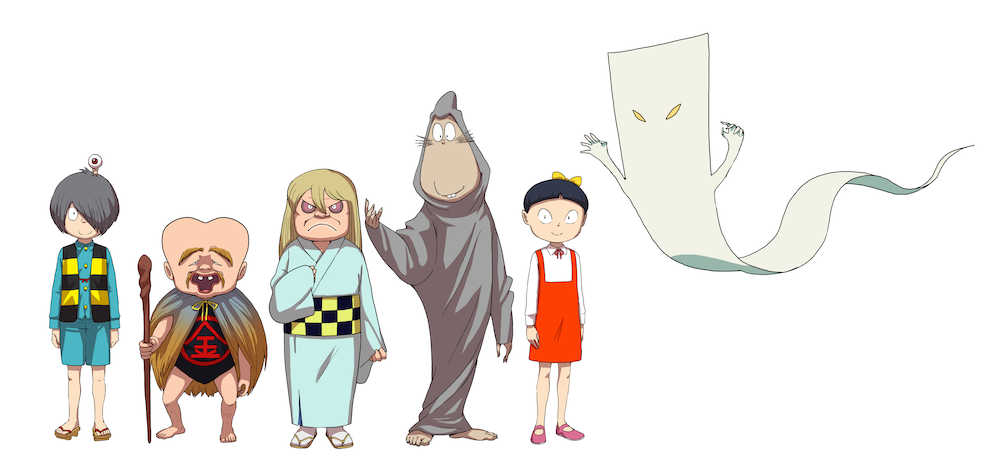 鬼太郎ファミリー（左から）鬼太郎と目玉おやじ、子泣きじじい、砂かけばばあ、ねずみ男、ねこ娘、一反もめん（Ｃ）水木プロ・東映アニメーション