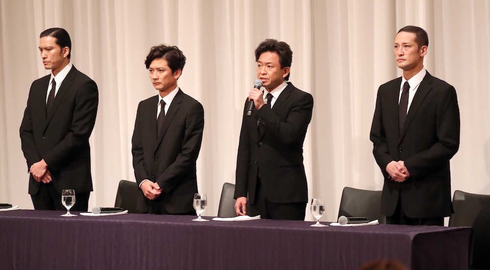 会見を行うＴＯＫＩＯのメンバー（左から）長瀬智也、国分太一、城島茂、松岡昌宏　　　　　　　　　　　　　　　　　　