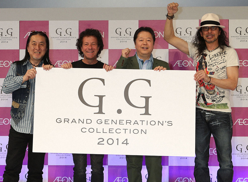 「ゴダイゴ」の（左から）浅野孝已さん、トミー・スナイダー、タケカワユキヒデ、スティーヴ・フォックス（2014年撮影）