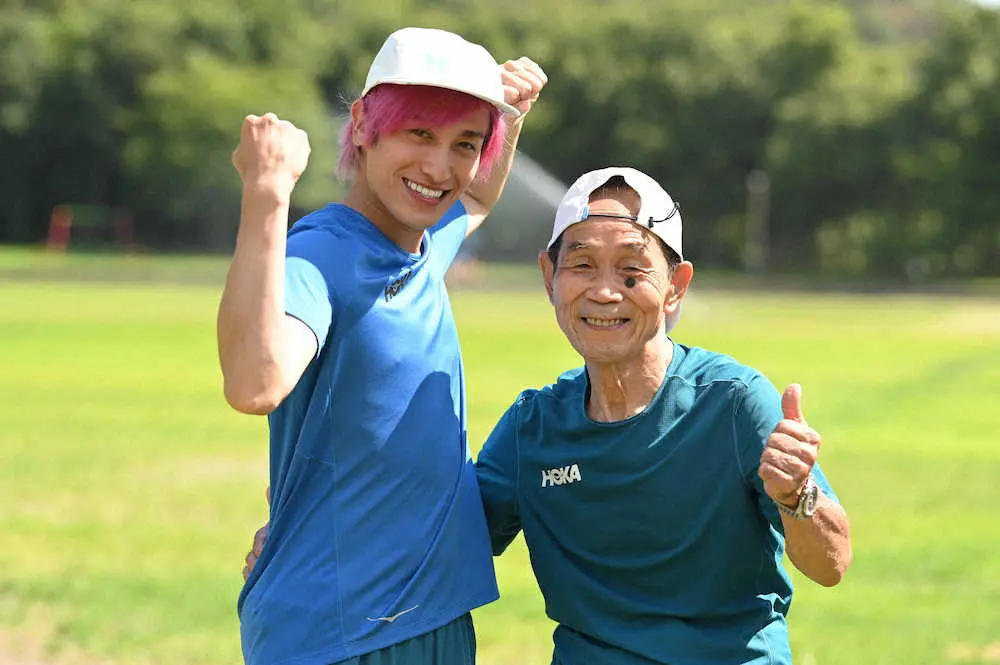 24時間テレビのチャリティーマラソンに向けて練習に励むEXIT・兼近大樹（左）と坂本雄次トレーナー