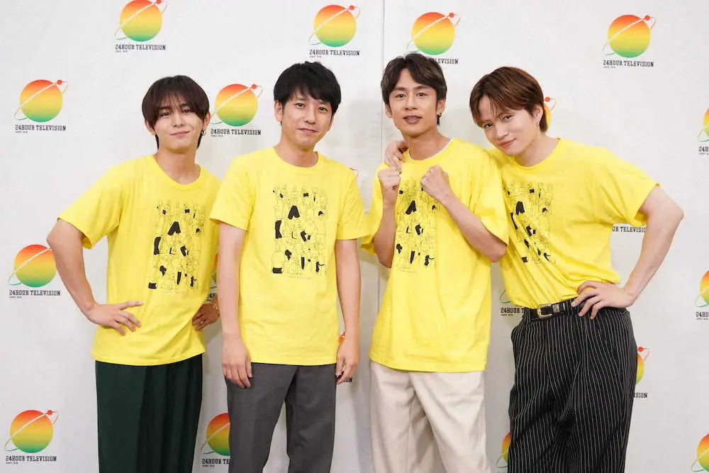 日本テレビ「24時間テレビ」メインパーソナリティーを務めた「ジャにのちゃんねる」の（左から）山田涼介、二宮和也、中丸雄一、菊池風磨（C）日本テレビ