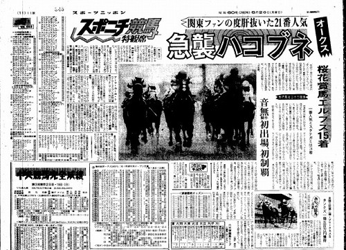 １９８５年５月２０日、オークス翌日のスポーツニッポン紙面