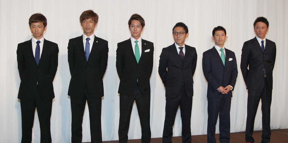 初日ドリーム戦に出場する６選手（右から）峰、瓜生、桐生、篠崎元、池田、石野
