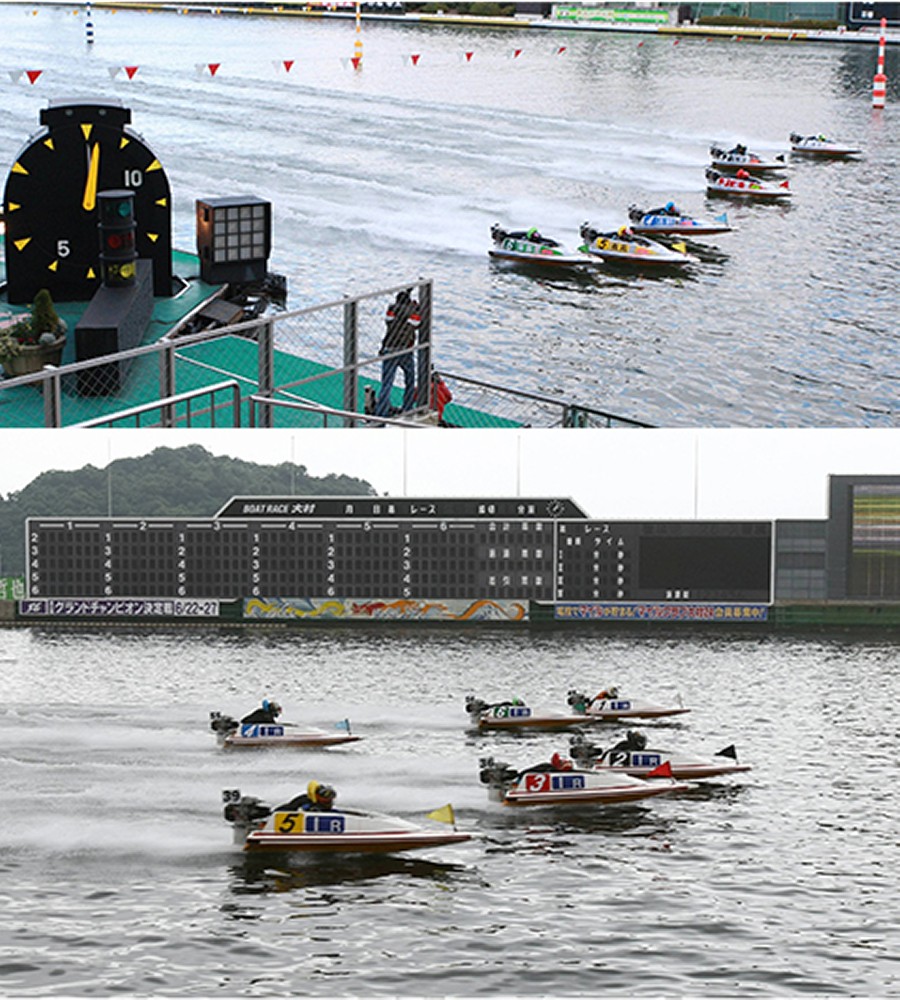グランプリが開催されるボートレース住之江（上）とクイーンズクライマックスが開催されるボートレース大村の水面
