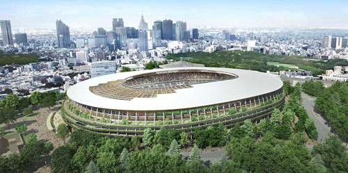 ２０２０年東京五輪・パラリンピックのメインスタジアムとなる新国立競技場のイメージ図（技術提案書からＪＳＣ提供）