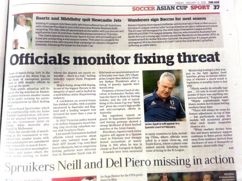 豪州地元紙はアジア杯で八百長の監視が強化されることをアギーレ監督の写真付で報道
