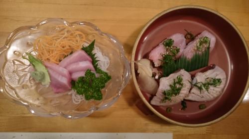スマの刺身（左）と寿司