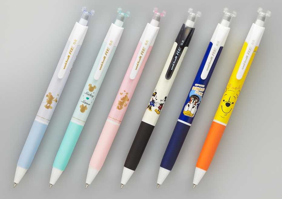 ディズニー柄の消せるペン　三菱鉛筆の「ユニボール　アールイー　ディズニーシリーズ」