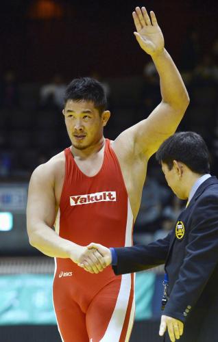 男子グレコローマン９６キロ級で優勝した斎川哲克