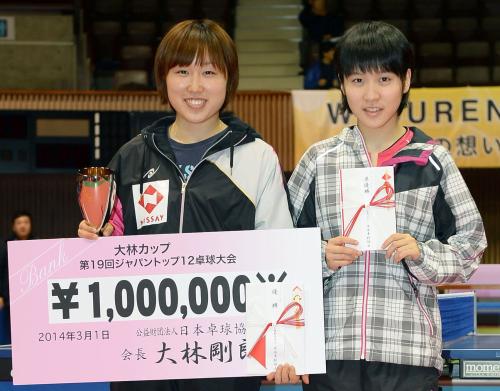 女子シングルスで優勝した田代早紀（左）と準優勝の平野美宇