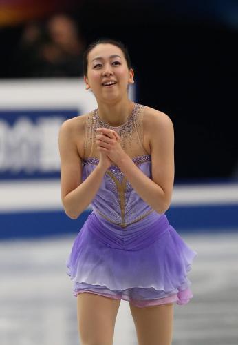 ＜フィギュスケート世界選手権女子ＳＰ＞演技終了後、満足そうな笑顔を浮かべる浅田真央