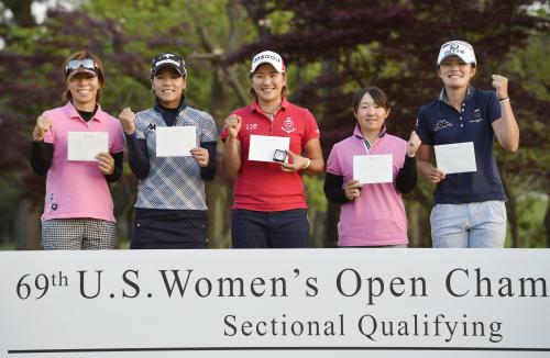 全米女子オープンの出場権を獲得した（左から）穴井詩、城間絵梨、成田美寿々、橋本千里、渡辺彩香