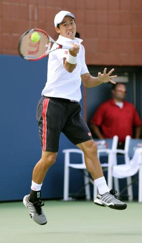 全米テニス男子シングルス１回戦　米国のウェイン・オデスニクと対戦する錦織圭