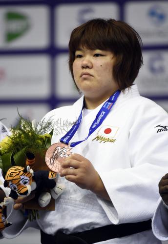 女子78キロ超級で銅メダルを獲得した田知本愛