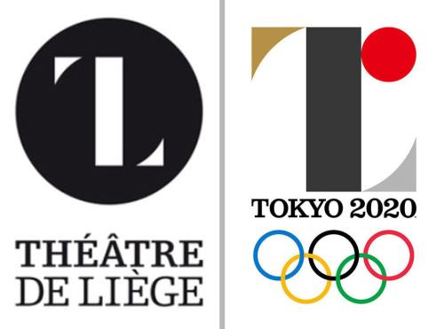 オリビエ・ドビさんのツイッターに投稿されたベルギー・リエージュ劇場のロゴ（左）と２０２０年東京五輪の公式エンブレム