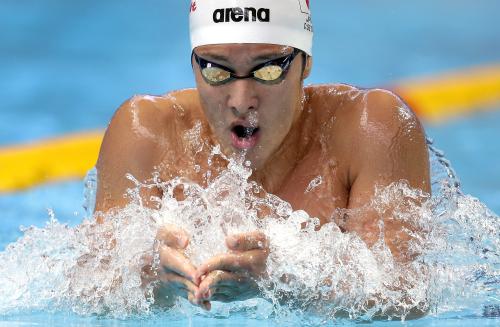 競泳男子４００メートル個人メドレーで連覇を達成した瀬戸大也（ＡＰ）