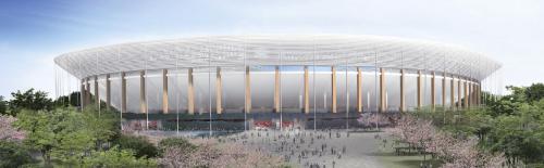２０２０年東京五輪・パラリンピックのメーンスタジアムとなる新国立競技場の新たな建設計画で、公表されたＢ案のイメージ図（技術提案書よりＪＳＣ提供）