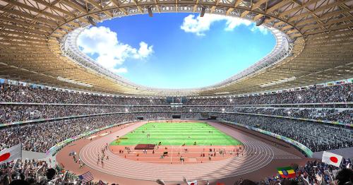 ２０２０年東京五輪・パラリンピックのメーンスタジアムとなる新国立競技場の新たな建設計画で、公表されたＡ案のイメージ図（技術提案書よりＪＳＣ提供）