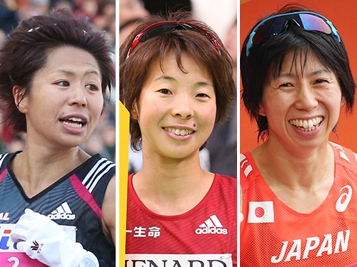 リオ五輪の女子マラソン代表に決まった（左から）福士、田中、伊藤