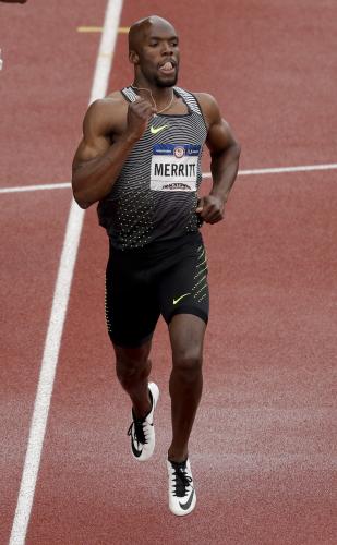 陸上米国代表選考会で男子２００メートル準決勝で今季世界最高１９秒７４を叩きだしたメリット（ＡＰ）