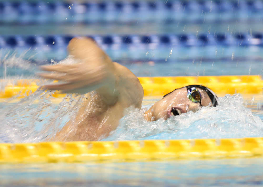 第９４回日本選手権水泳競技大会１日目、男子自由形４００Ｍ決勝で優勝を逃した萩野