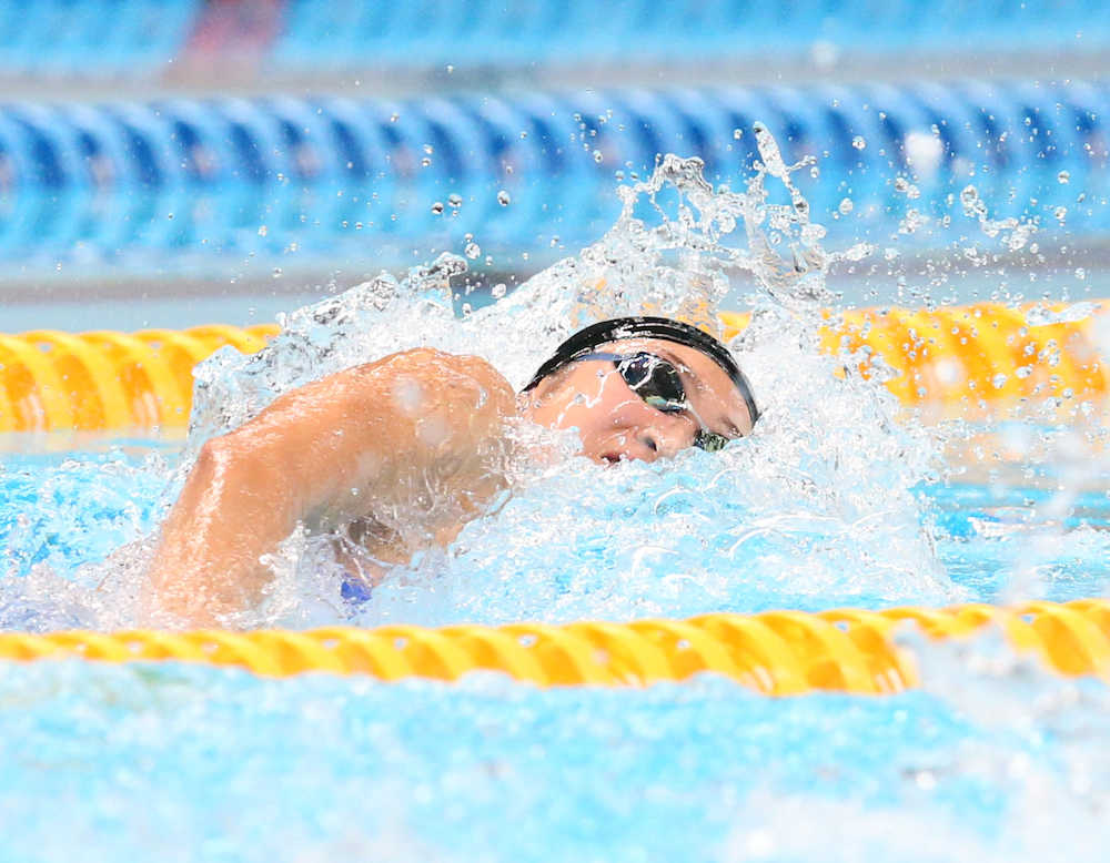 競泳女子４００メートルリレー決勝、第１泳者として日本の金メダル獲得に貢献した池江（撮影・小海途　良幹）