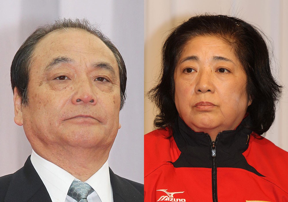 日本体操協会の塚原光男副会長（左）と塚原千恵子女子強化本部長