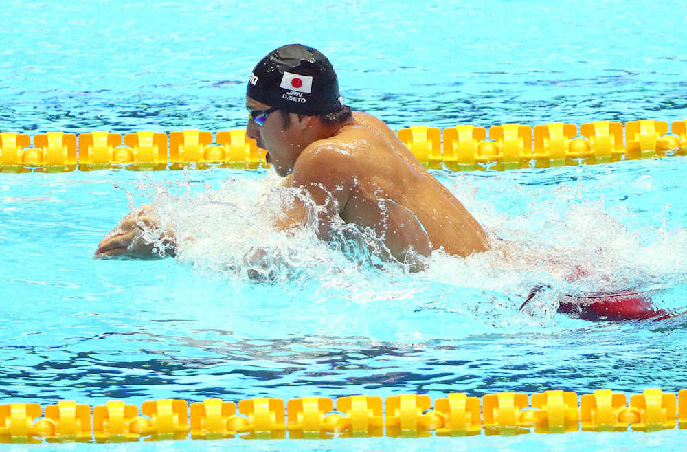 ＜世界水泳光州2019・競泳8日目＞男子400メートル個人メドレー予選、懸命に泳ぐ瀬戸（撮影・会津　智海）