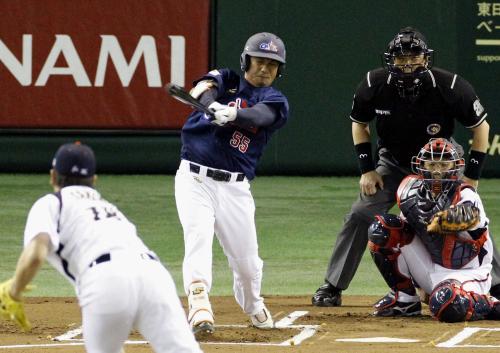 １回台湾１死、潘武雄が左越えに先制本塁打を放つ。投手田中、捕手嶋