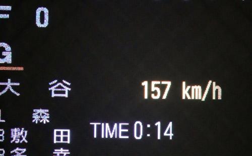 この日の大谷の最速は１５７キロを記録