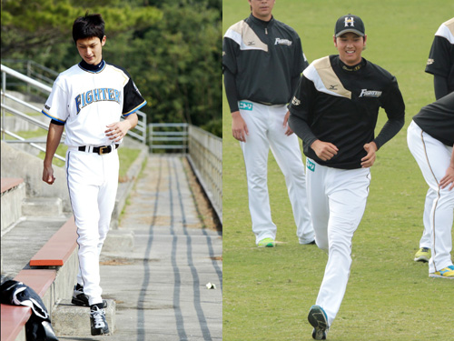 日本ハム入団１年目の０５年は体重８５キロだったダルビッシュ（左）と１年目の１３年は体重８６キロだった大谷