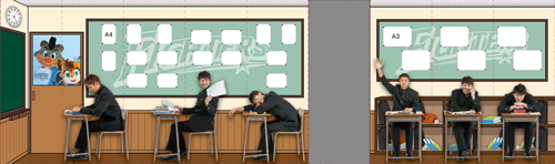 札幌ドーム１Ｆコンコースにできたファイターズ学園“校舎”に設置される学ラン姿の選手の特大パネル